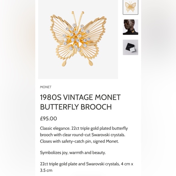 Vintage Monet “Spinneret” Gold Plated w/ Swarovski Crystals Butterfly Brooch - Picture 7 of 8